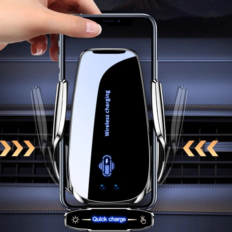 Wireless Car Phone Holder with Wireless Charger – Auto-Clamping Mount for iPhone & Android