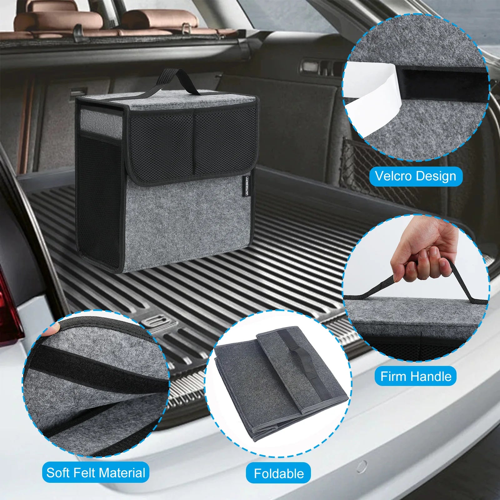 Collapsible Felt Car Trunk Organizer – Portable Boot Storage Bag