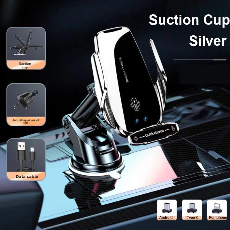 Wireless Car Phone Holder with Wireless Charger – Auto-Clamping Mount for iPhone & Android
