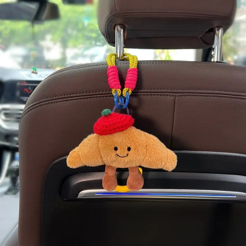 Cute Cartoon Car Backseat Organizer – Plush Seat Back Bag with Hooks & Storage