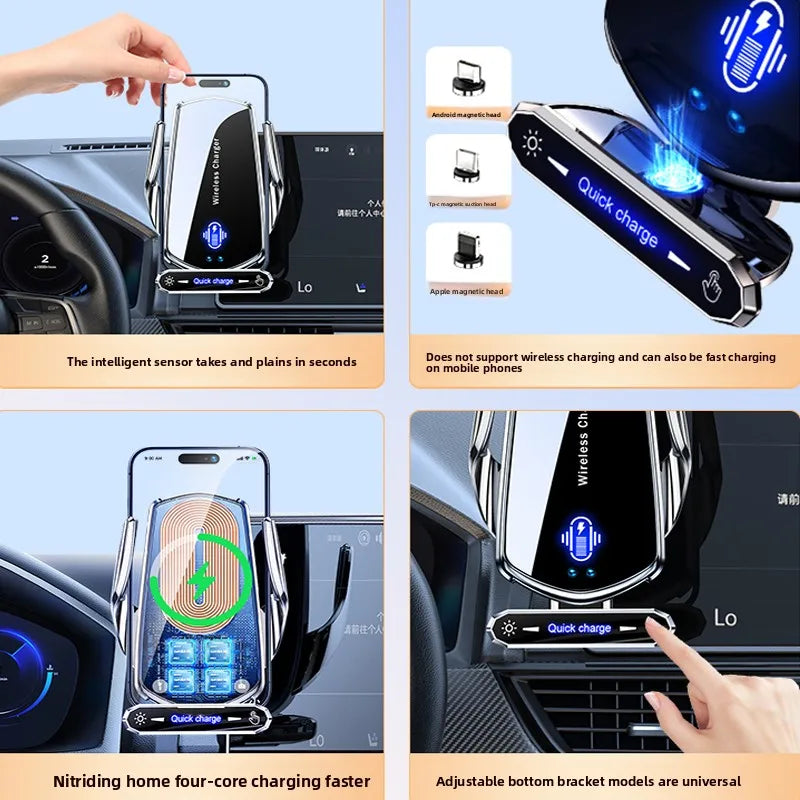 Wireless Car Phone Holder with Wireless Charger – Auto-Clamping Mount for iPhone & Android