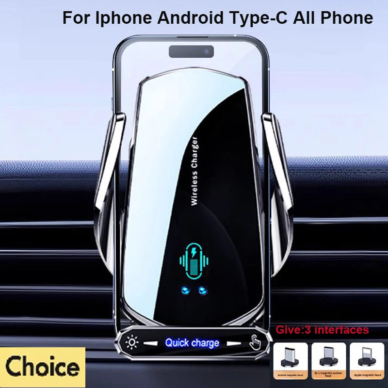 Wireless Car Phone Holder with Wireless Charger – Auto-Clamping Mount for iPhone & Android
