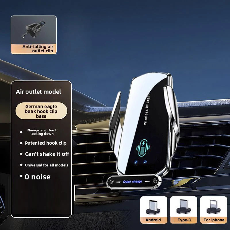 Wireless Car Phone Holder with Wireless Charger – Auto-Clamping Mount for iPhone & Android