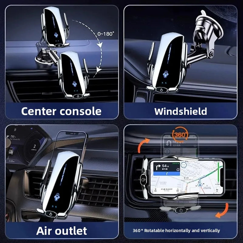 Wireless Car Phone Holder with Wireless Charger – Auto-Clamping Mount for iPhone & Android
