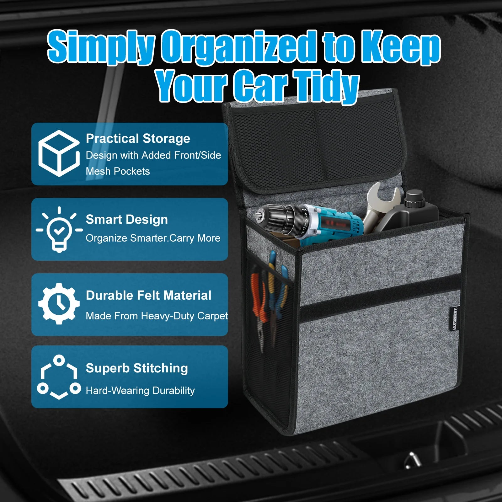 Collapsible Felt Car Trunk Organizer – Portable Boot Storage Bag
